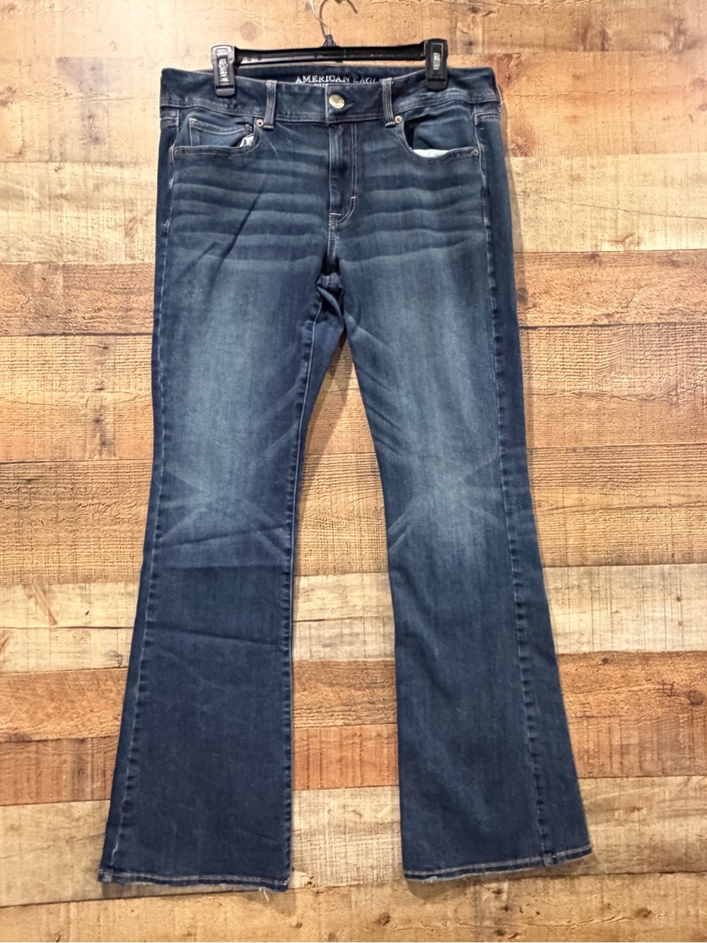 American Eagle Super Stretch Dark Blue Kick Boot Flare Jeans Size 12 Long